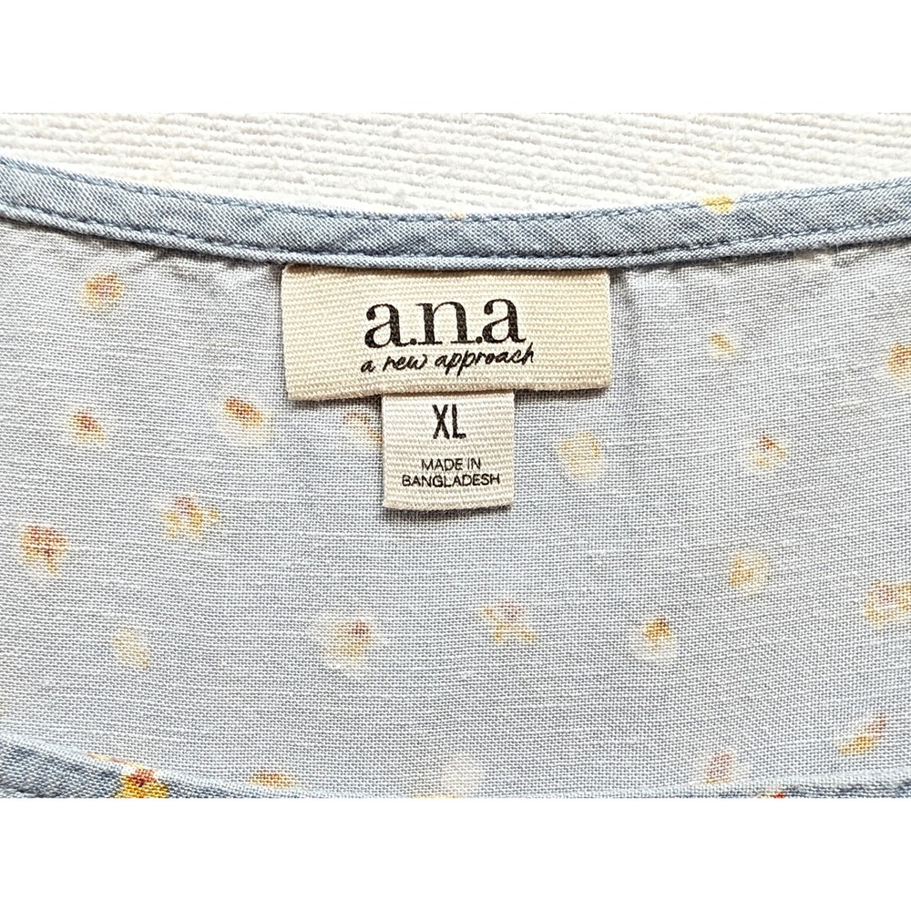 a.n.a Milkmaid dress Cotton Linen blend Blue Floral Square Neck Side Buttons XXL - Picture 9 of 9